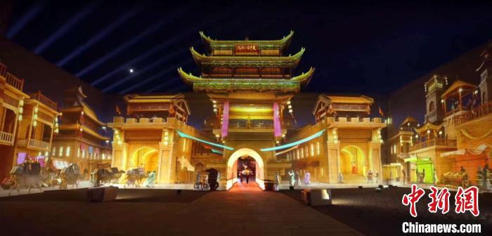 2024年7月15日，甘肅嘉峪關開啟“夜游”模式。圖為夜游燈光劇《天下嘉峪關》光影效果。(甘肅嘉峪關關城景區供圖)